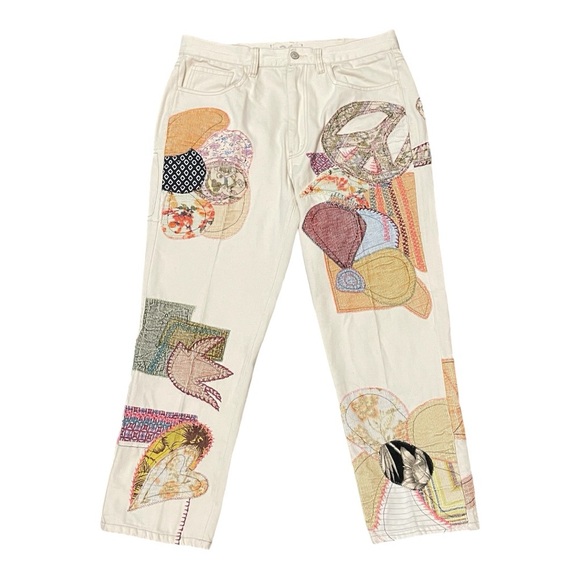 Free People Sunnies Patched Boyfriend Jeans Ivory Size 26 - Picture 5 of 12